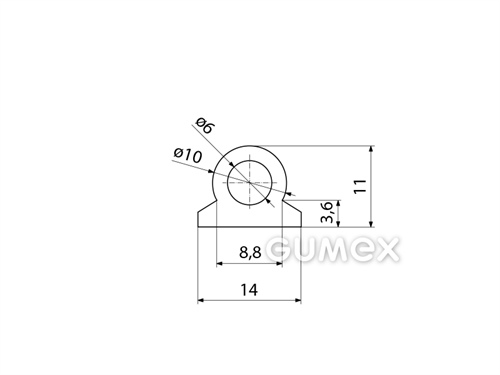 Geformtes Silikonprofil mit Loch, 11x14/10mm, 45°ShA, -60°C/+180°C, transparent, 